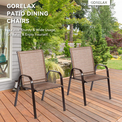 2 Pieces Patio Outdoor Dining Chair with Armrest-BrownÂ 