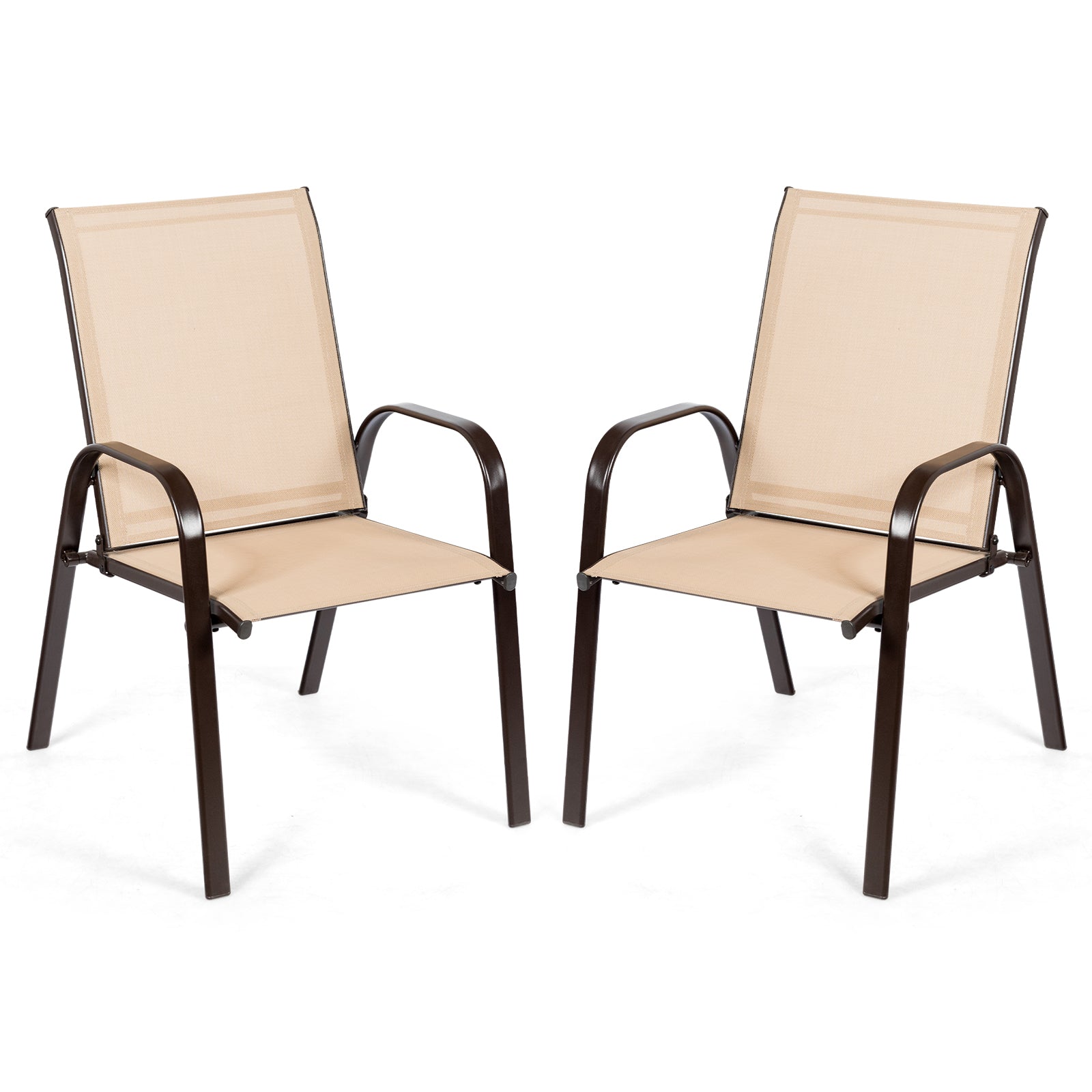 2 Pieces Patio Outdoor Dining Chair with Armrest-Beige