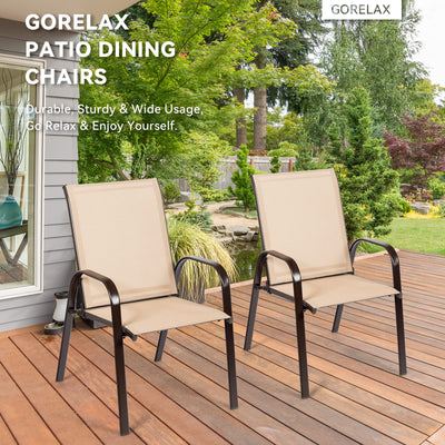 2 Pieces Patio Outdoor Dining Chair with Armrest-BeigeÂ 