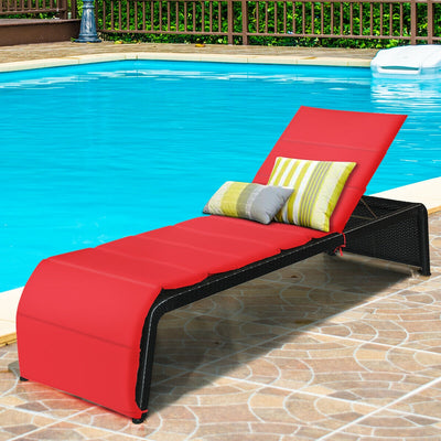 Adjustable Patio Rattan Lounge Chair with Cushions-RedÂ 