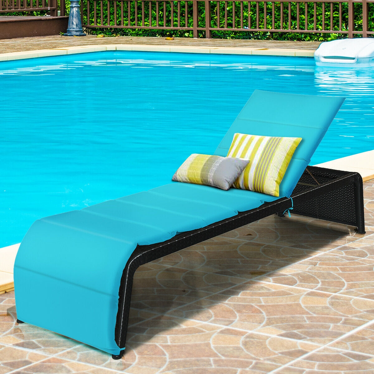 Adjustable Patio Rattan Lounge Chair with Cushions-Turquoise