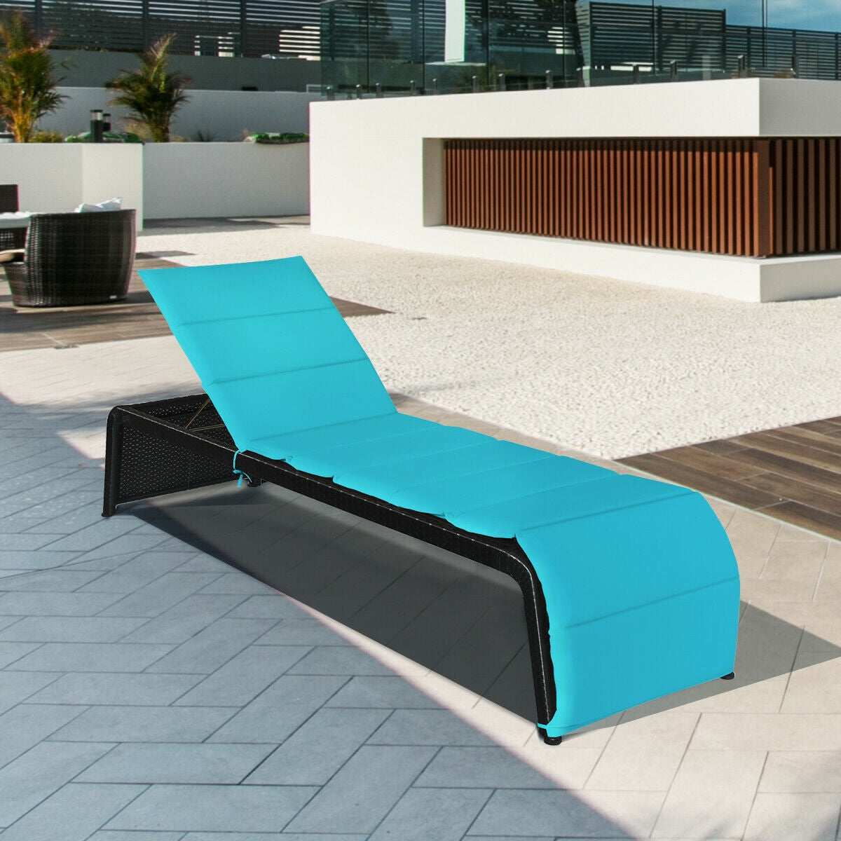 Adjustable Patio Rattan Lounge Chair with Cushions-Turquoise