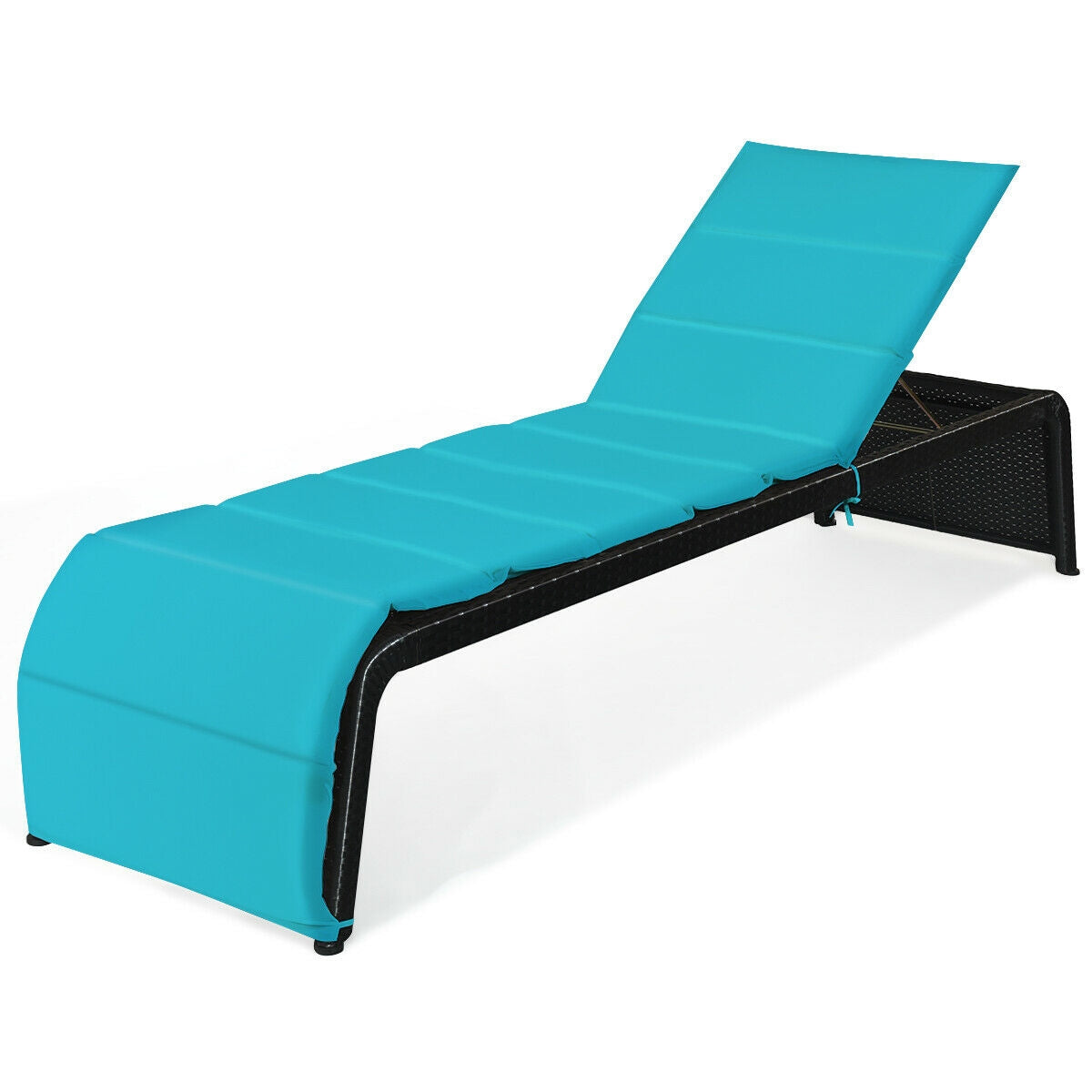 Adjustable Patio Rattan Lounge Chair with Cushions-Turquoise