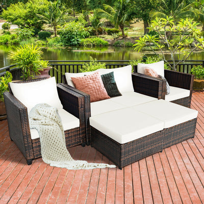 5 Pieces Patio Cushioned Rattan Furniture Set-WhiteÂ 