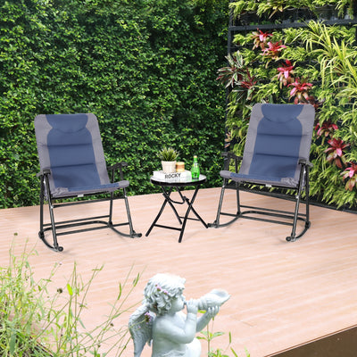 3 Pieces Outdoor Folding Rocking Chair Table Set with Cushion-BlueÂ 