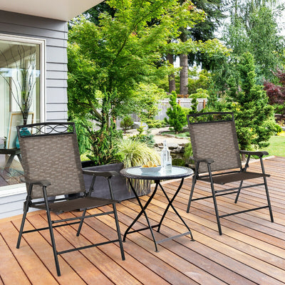 Set of 2 Patio Folding Chairs Sling Portable Dining Chair Set with ArmrestÂ 