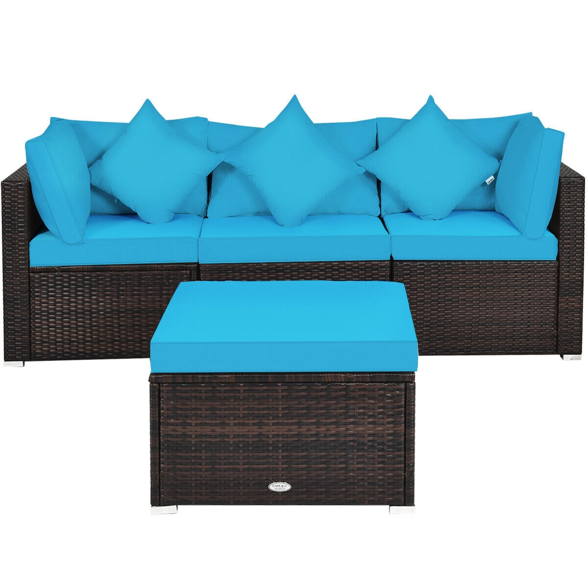 4 Pcs Ottoman Garden Deck Patio Rattan Wicker Furniture Set Cushioned Sofa-Turquoise