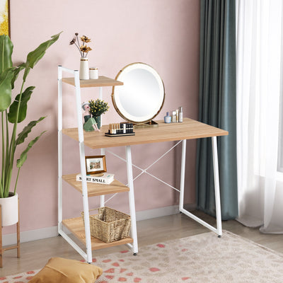 Compact Computer Desk Workstation with 4 Tier Shelves for Home and Office-NaturalÂ 