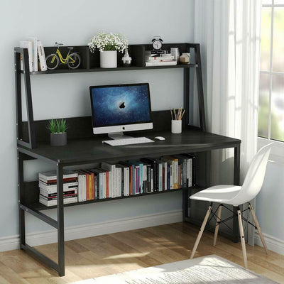 Storage Writing Desk Computer Desk with Hutch & Bookshelf-GrayÂ 