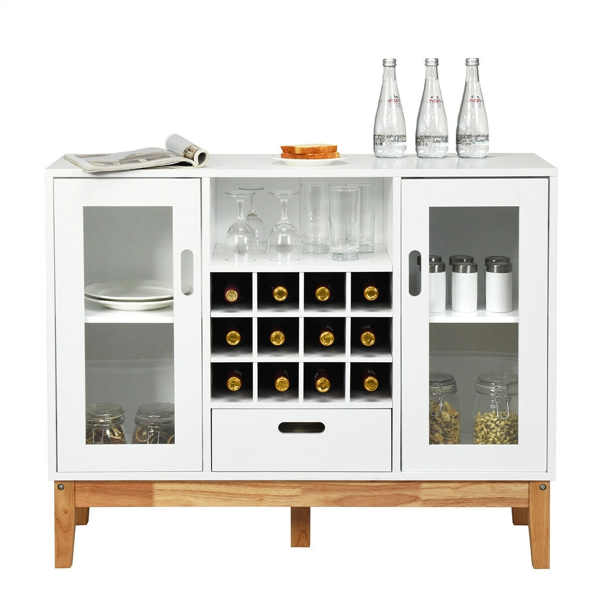 Wood Wine Storage Cabinet Sideboard Console Buffet Server-White