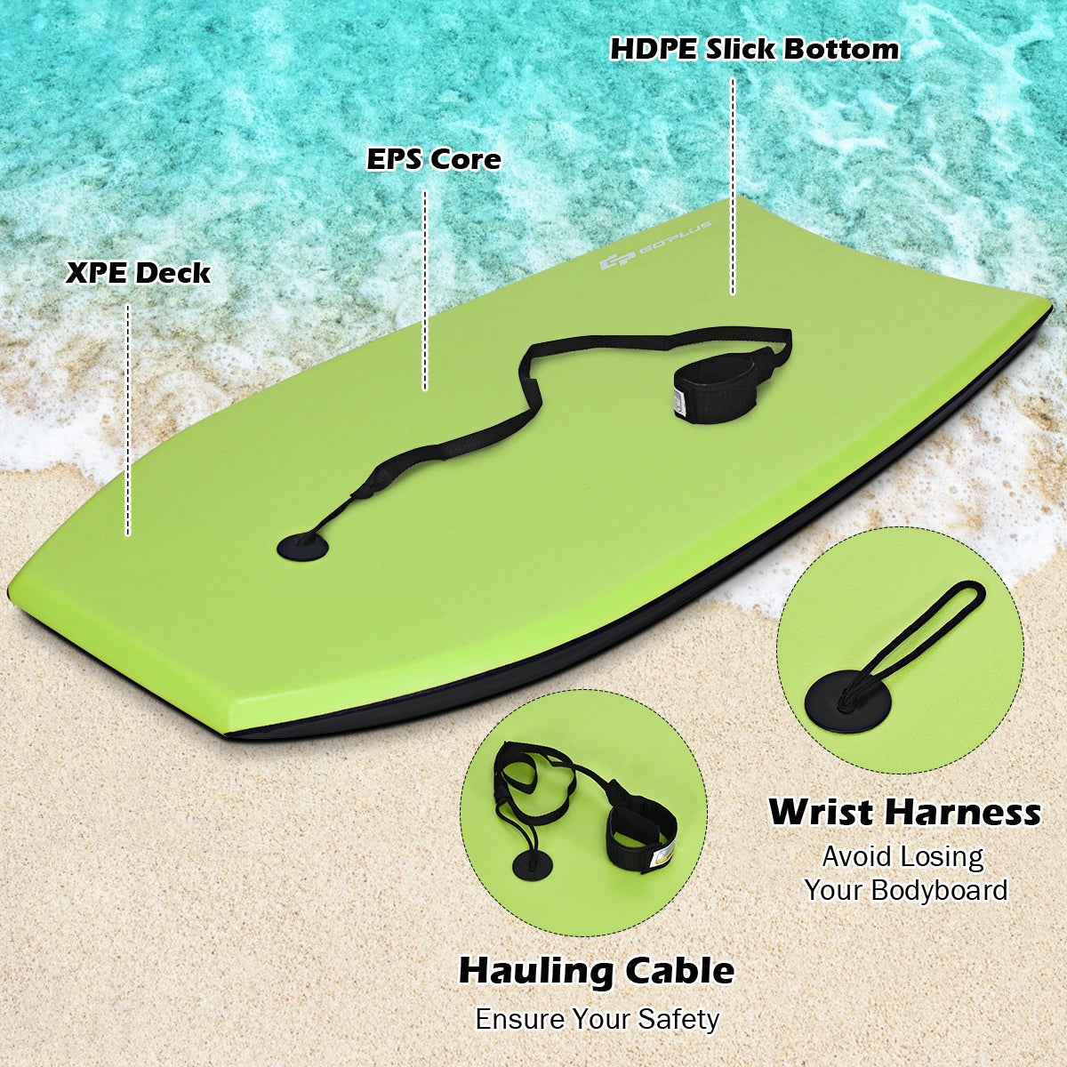 Super Surfing  Lightweight Bodyboard with Leash-M