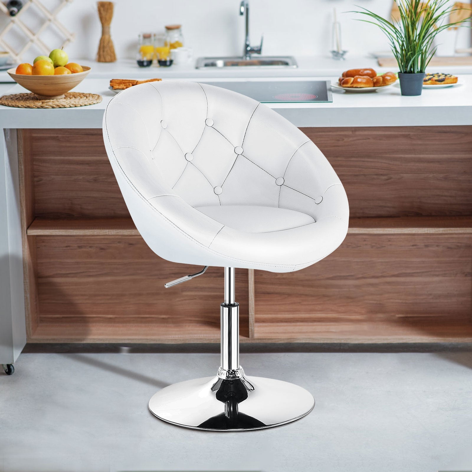 1 Piece Adjustable Modern Swivel Round Tufted-White