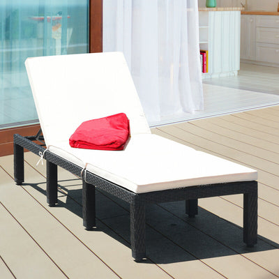 Patio Rattan Cushioned Height Adjustable Lounge Chair-WhiteÂ 