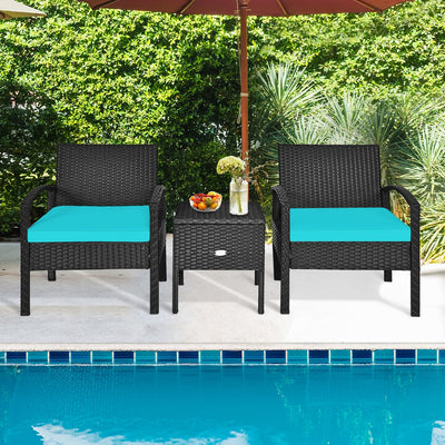 3 Piece PE Rattan Wicker Sofa Set with Washable and Removable Cushion for Patio-TurquoiseÂ 