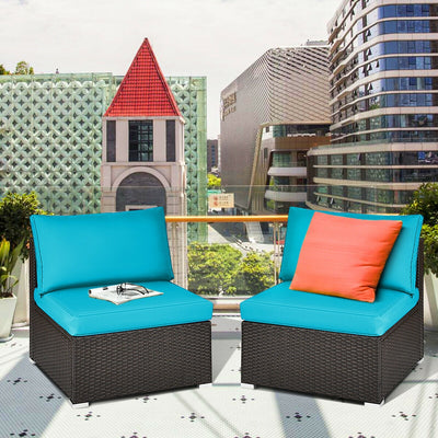 2 Pieces Patio Rattan Armless Sofa Set with 2 Cushions and 2 Pillows-BlueÂ 