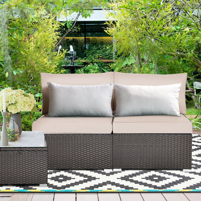 2 Pieces Patio Rattan Armless Sofa Set with 2 Cushions and 2 Pillows-BrownÂ 