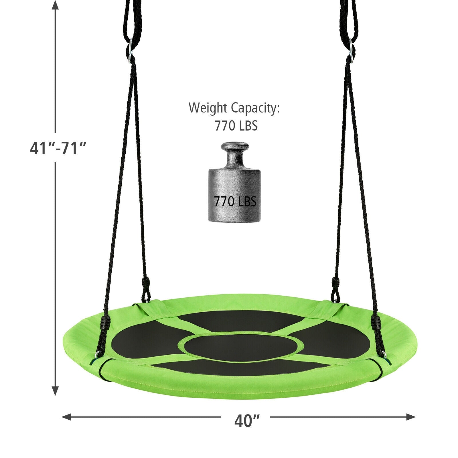 40 Inch 770 lbs Flying Saucer Tree Swing Kids Gift with 2 Tree Hanging Straps-Green