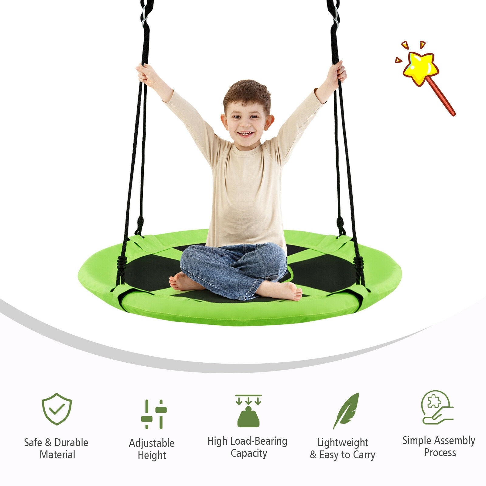 40 Inch 770 lbs Flying Saucer Tree Swing Kids Gift with 2 Tree Hanging Straps-Green