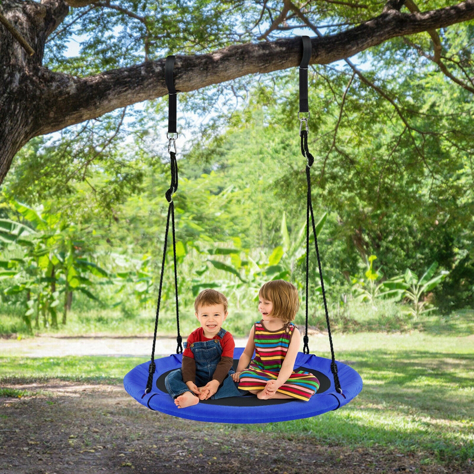 40 Inch 770 lbs Flying Saucer Tree Swing Kids Gift with 2 Tree Hanging Straps-Blue