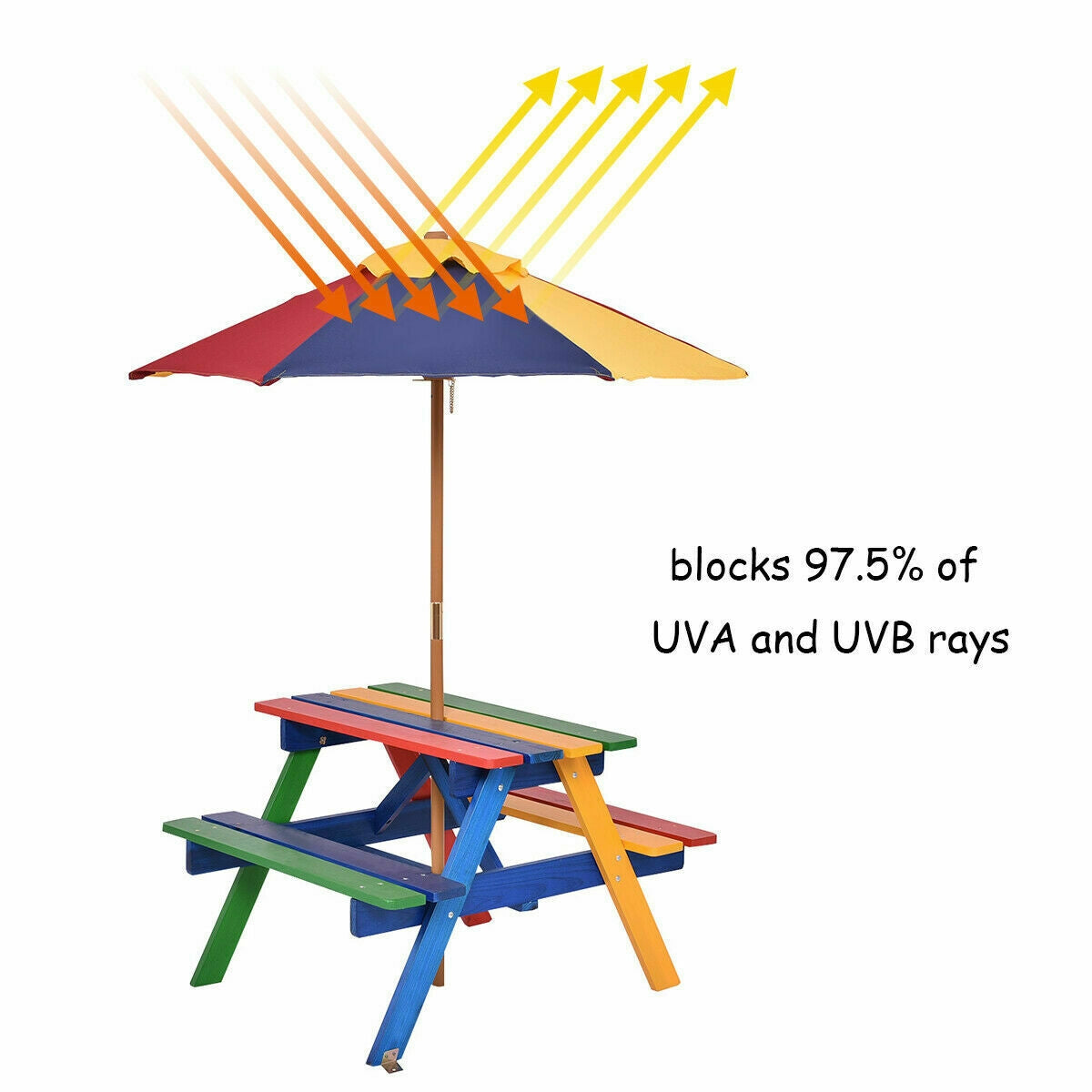 4 Seat Kids Picnic Table with Umbrella-Multicolor