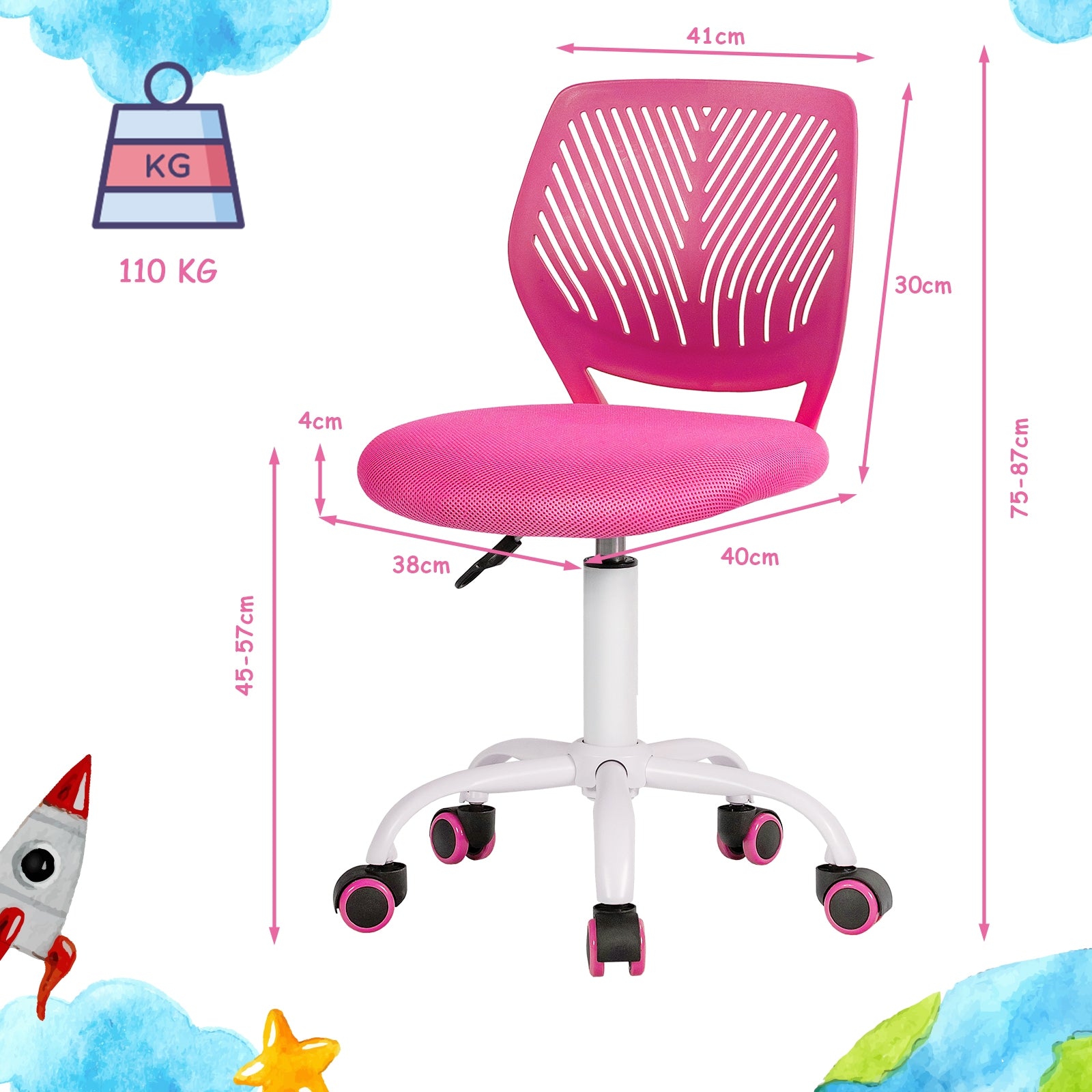 Kids Desk Chair with Adjustable Height and Lumbar Support-Pink