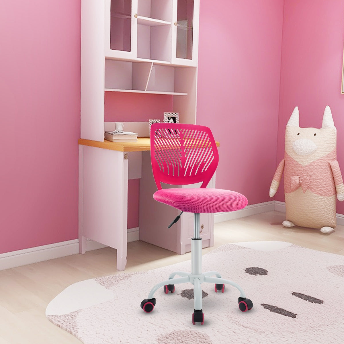 Kids Desk Chair with Adjustable Height and Lumbar Support-Pink