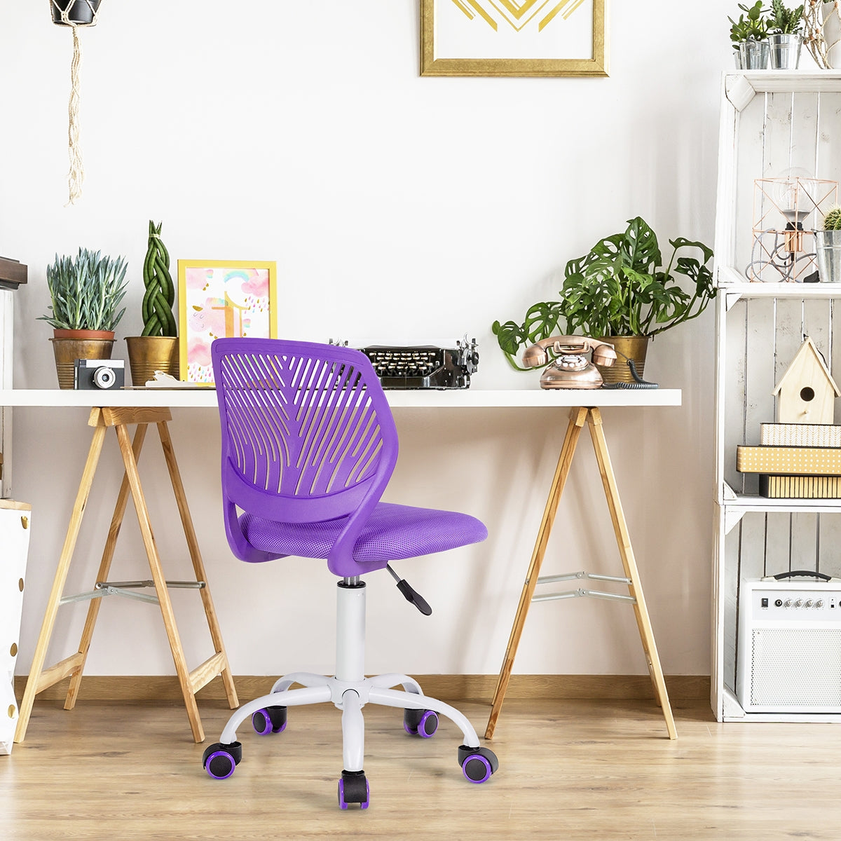 Kids Desk Chair with Adjustable Height and Lumbar Support-Purple