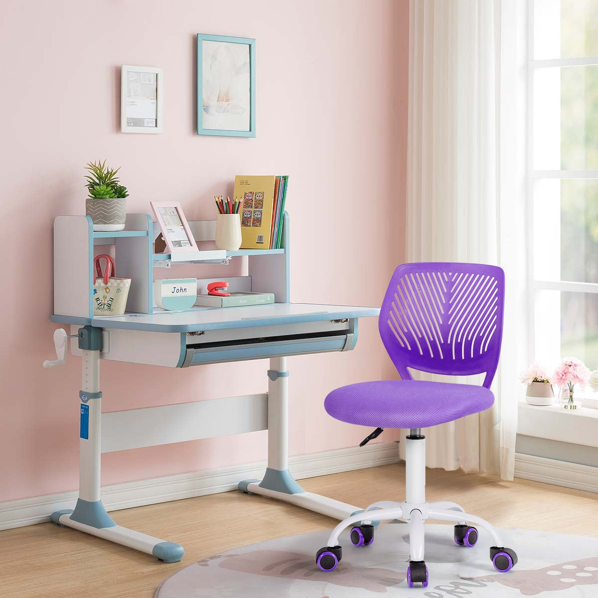 Kids Desk Chair with Adjustable Height and Lumbar Support-Purple