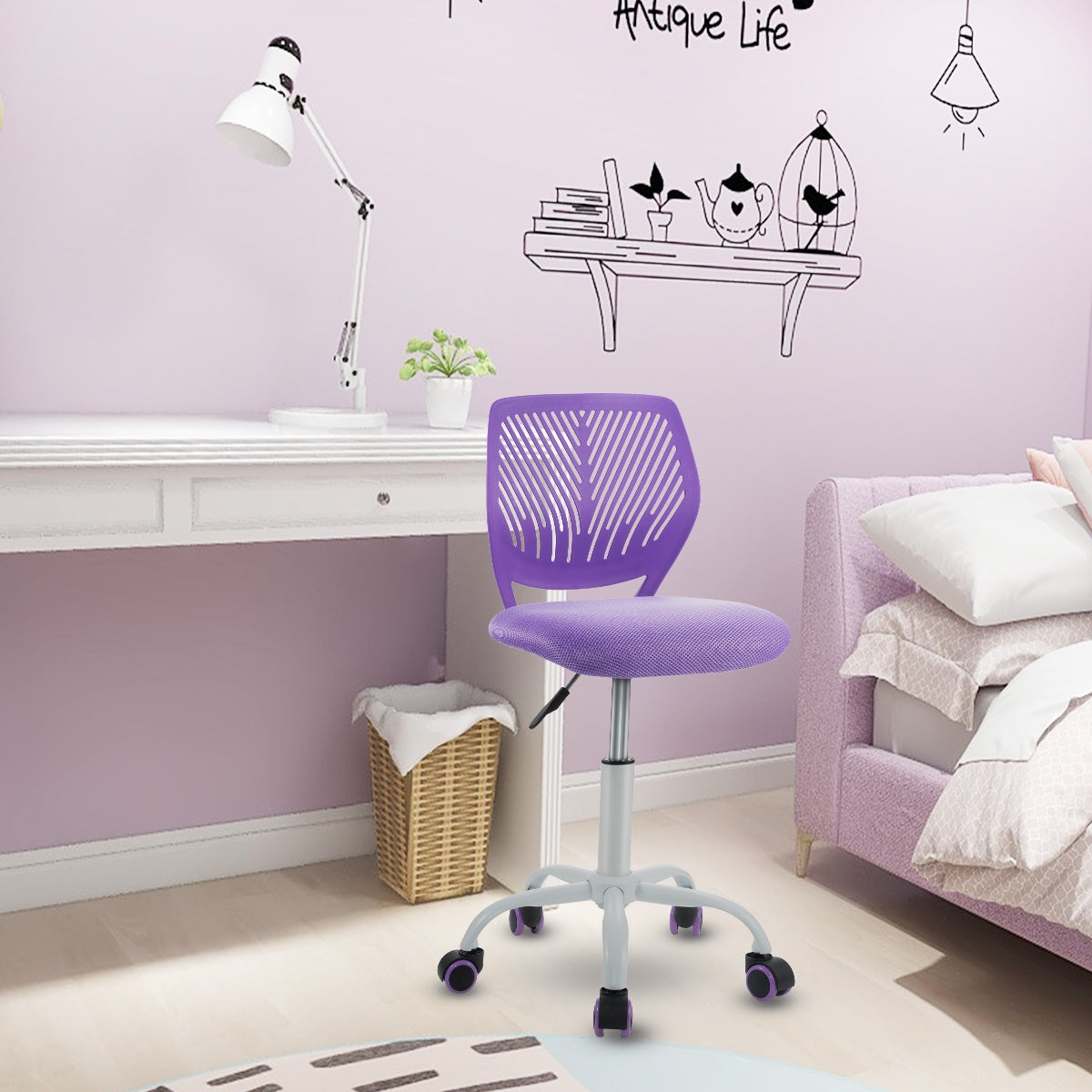 Kids Desk Chair with Adjustable Height and Lumbar Support-Purple