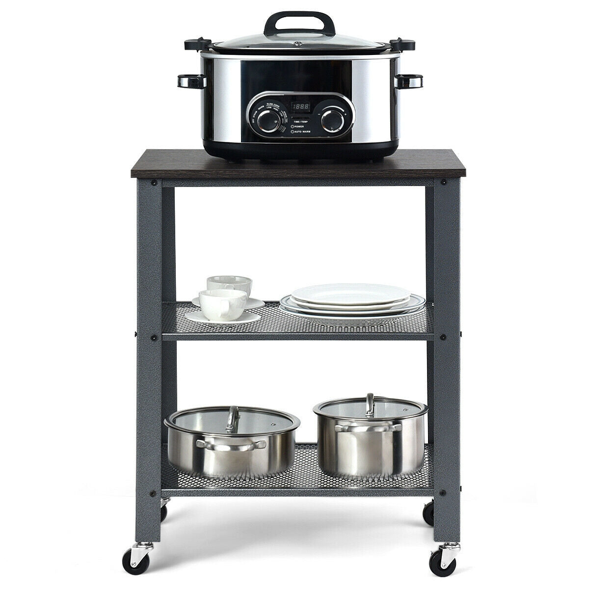 3-Tier Kitchen Utility  Industrial Cart with Storage-Black