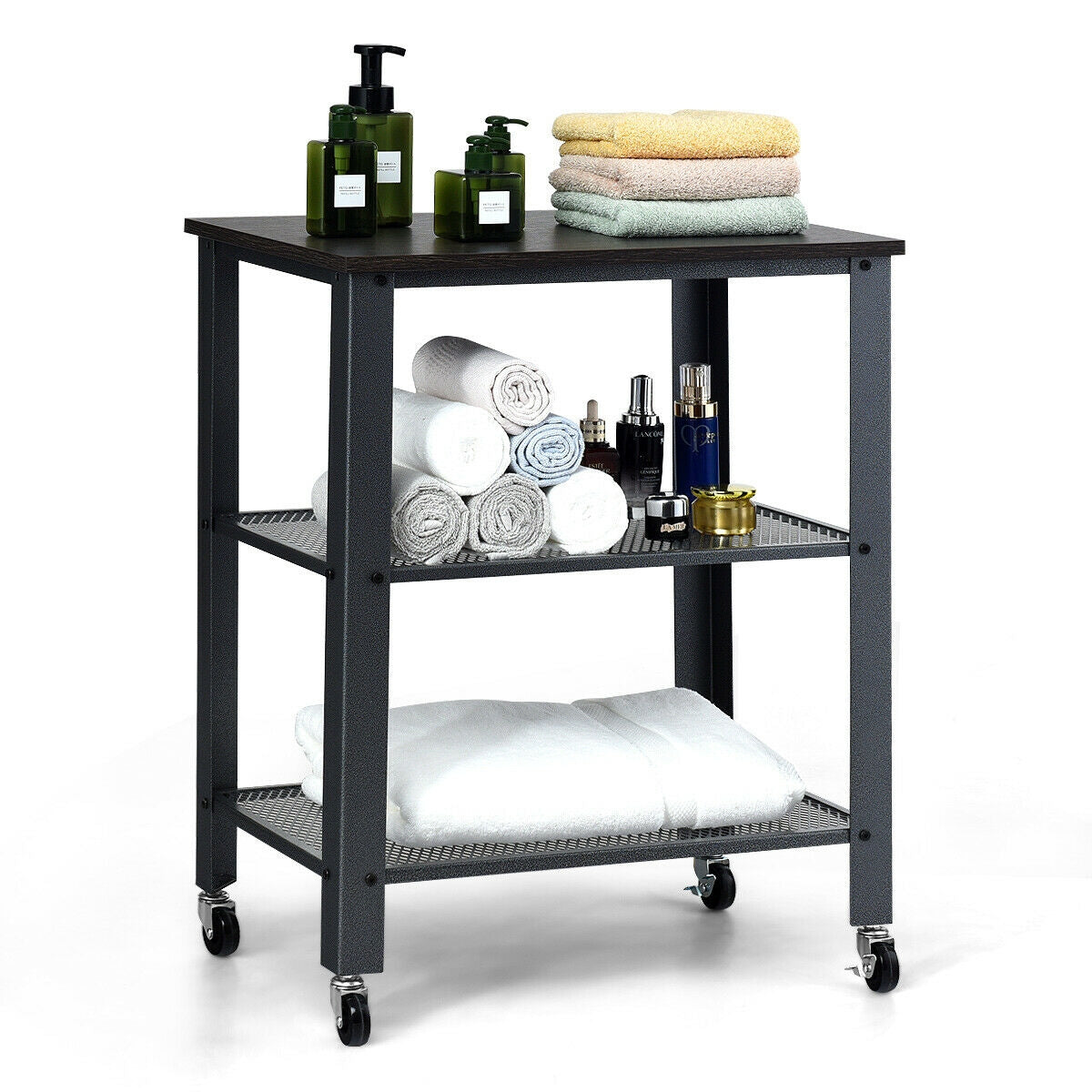 3-Tier Kitchen Utility  Industrial Cart with Storage-Black