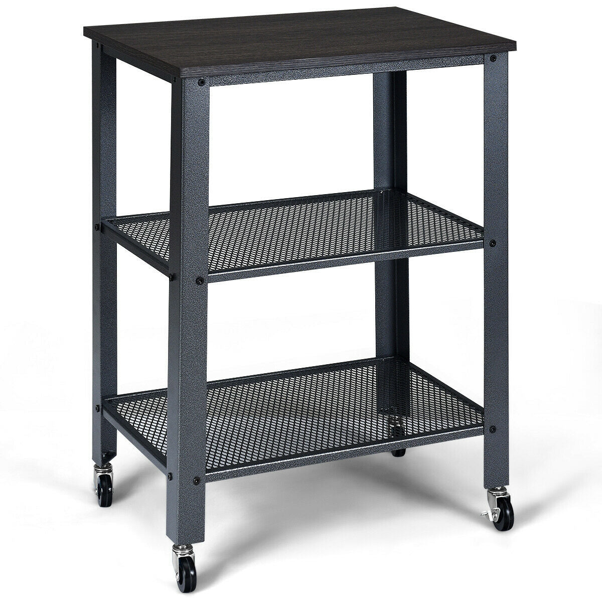 3-Tier Kitchen Utility  Industrial Cart with Storage-Black