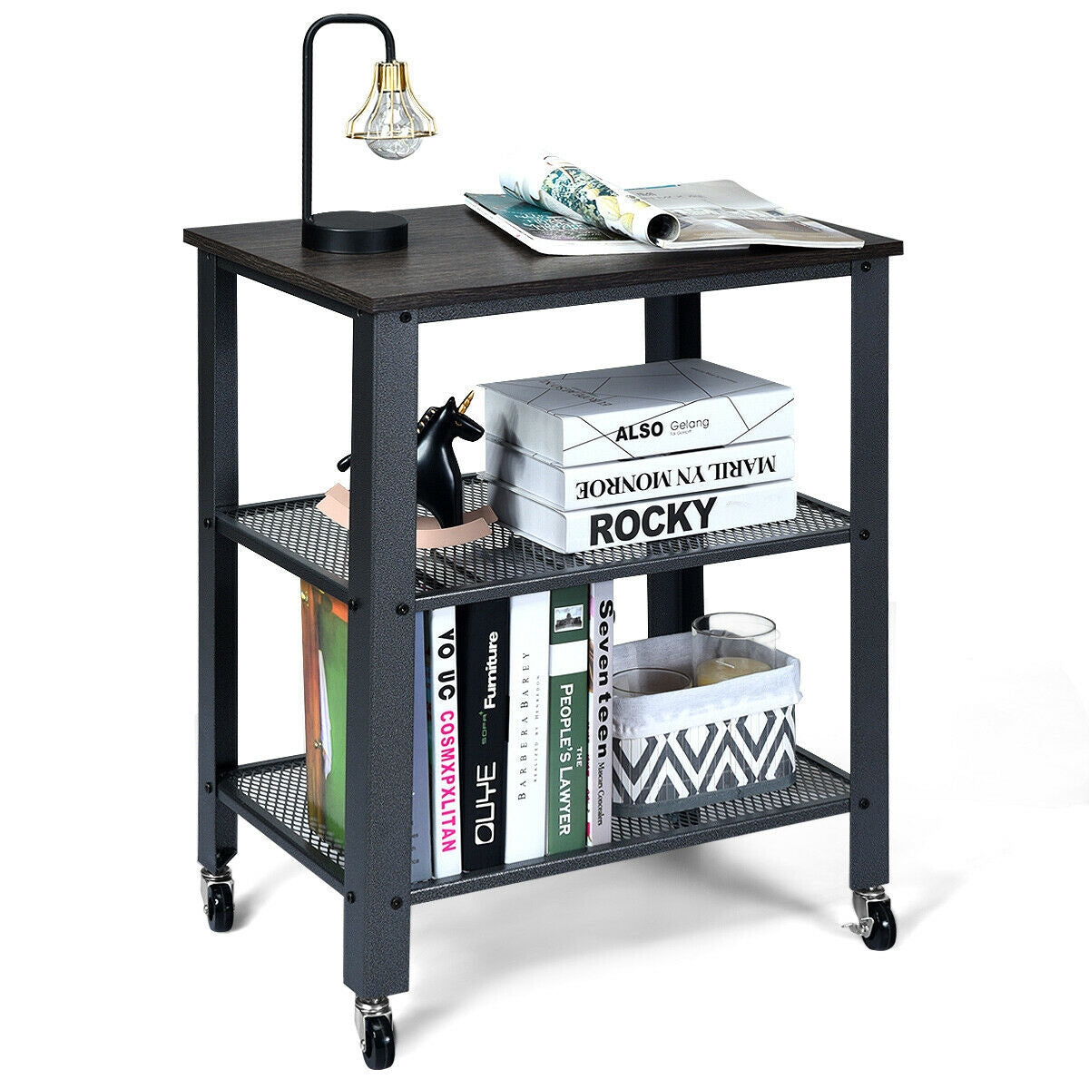 3-Tier Kitchen Utility  Industrial Cart with Storage-Black