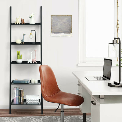 5-Tier Wall-leaning Ladder Shelf Display Rack for Plants and Books-BlackÂ 