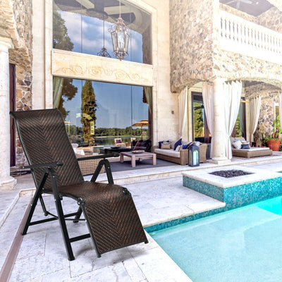 Patio Back Adjustable Rattan Folding Lounge ReclinerÂ 