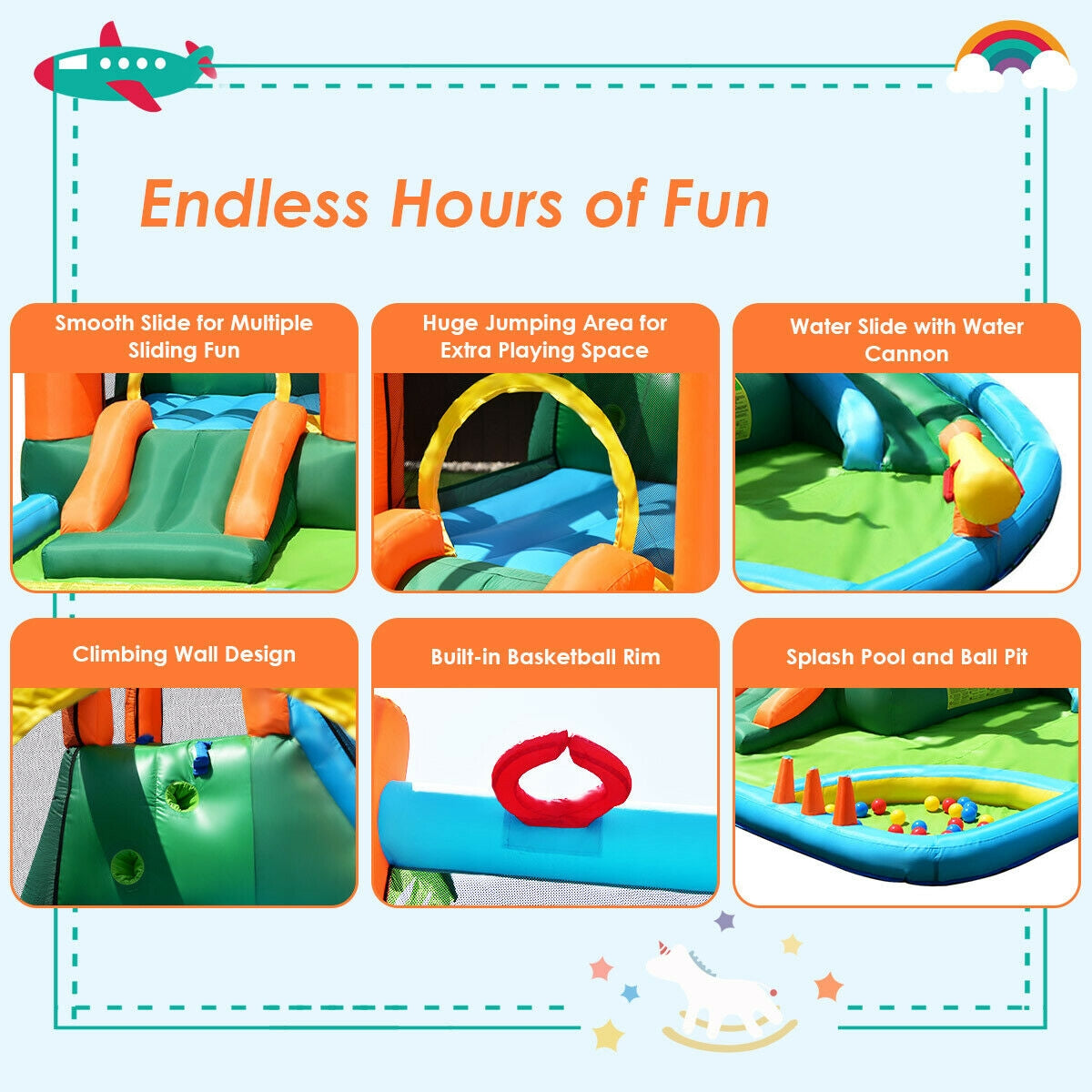 7-in-1 Inflatable Slide Bouncer with Two Slides