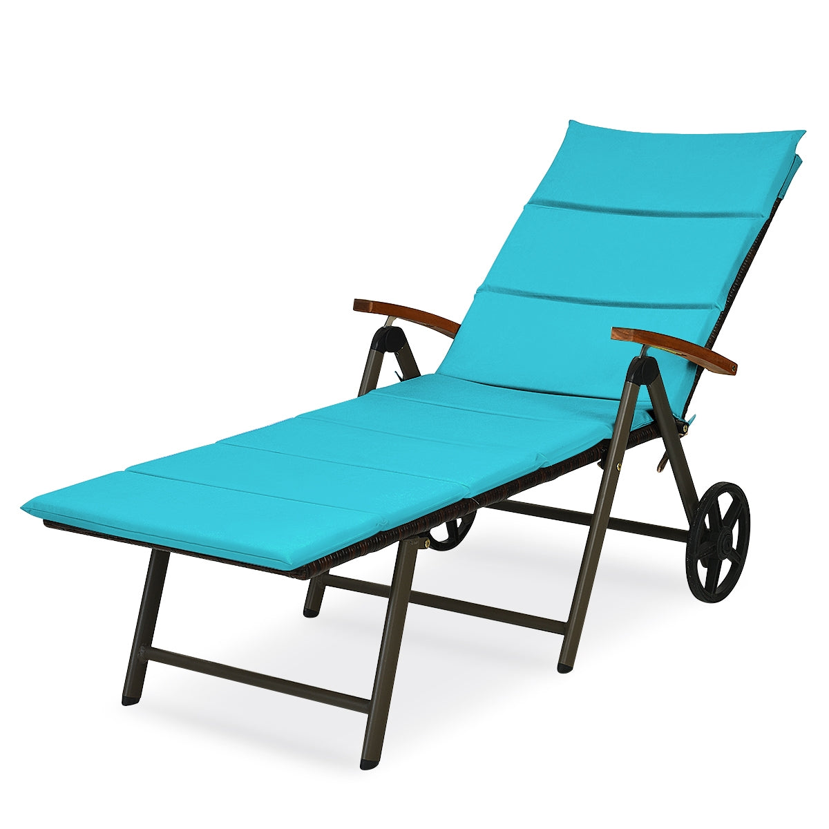 Outdoor Chaise Lounge Chair Rattan Lounger Recliner Chair-Turquoise