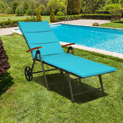 Outdoor Chaise Lounge Chair Rattan Lounger Recliner Chair-TurquoiseÂ 