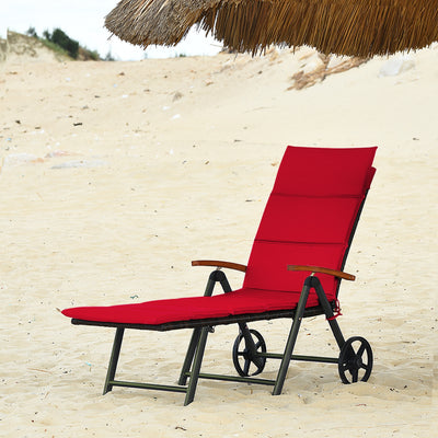 Outdoor Chaise Lounge Chair Rattan Lounger Recliner Chair-RedÂ 