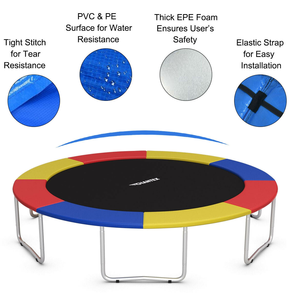 10Ft Waterproof Safety Trampoline  Bounce Frame Spring Cover Outdoor/Indoor-Multicolor