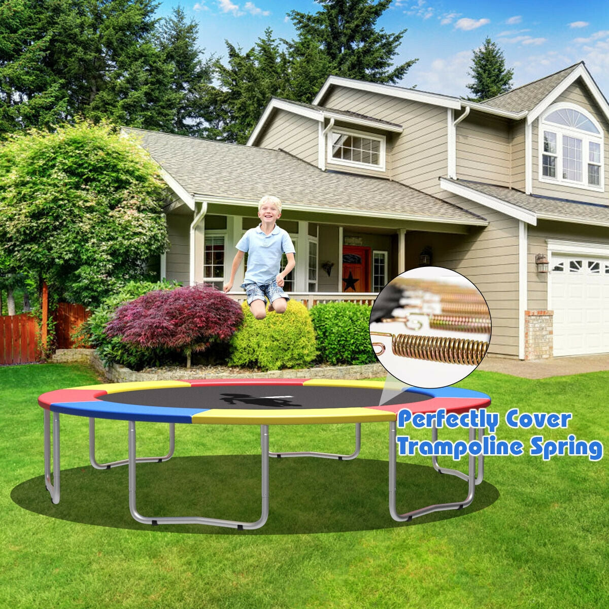 10Ft Waterproof Safety Trampoline  Bounce Frame Spring Cover Outdoor/Indoor-Multicolor