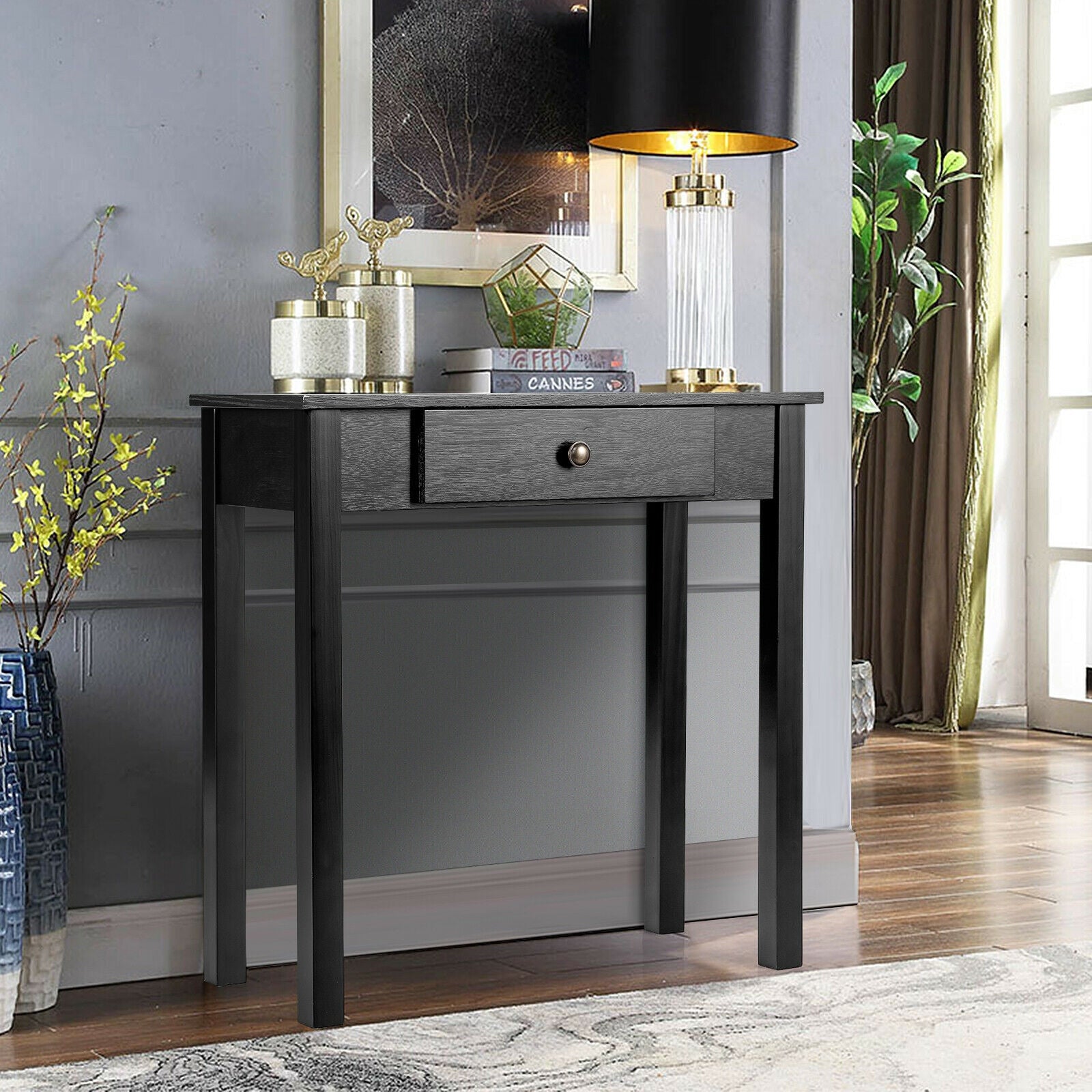 Small Space Console Table with Drawer for Living Room Bathroom Hallway-Black