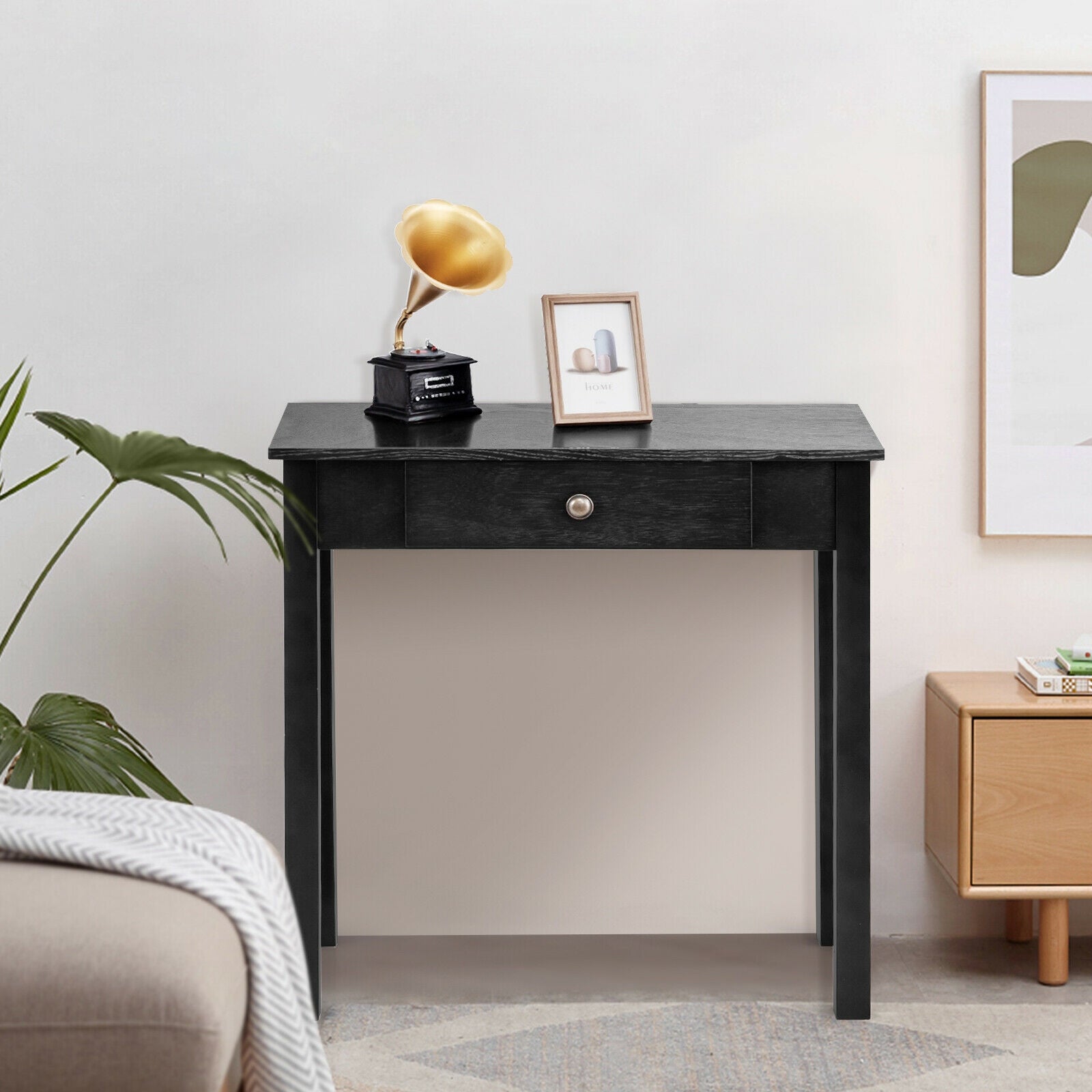 Small Space Console Table with Drawer for Living Room Bathroom Hallway-Black