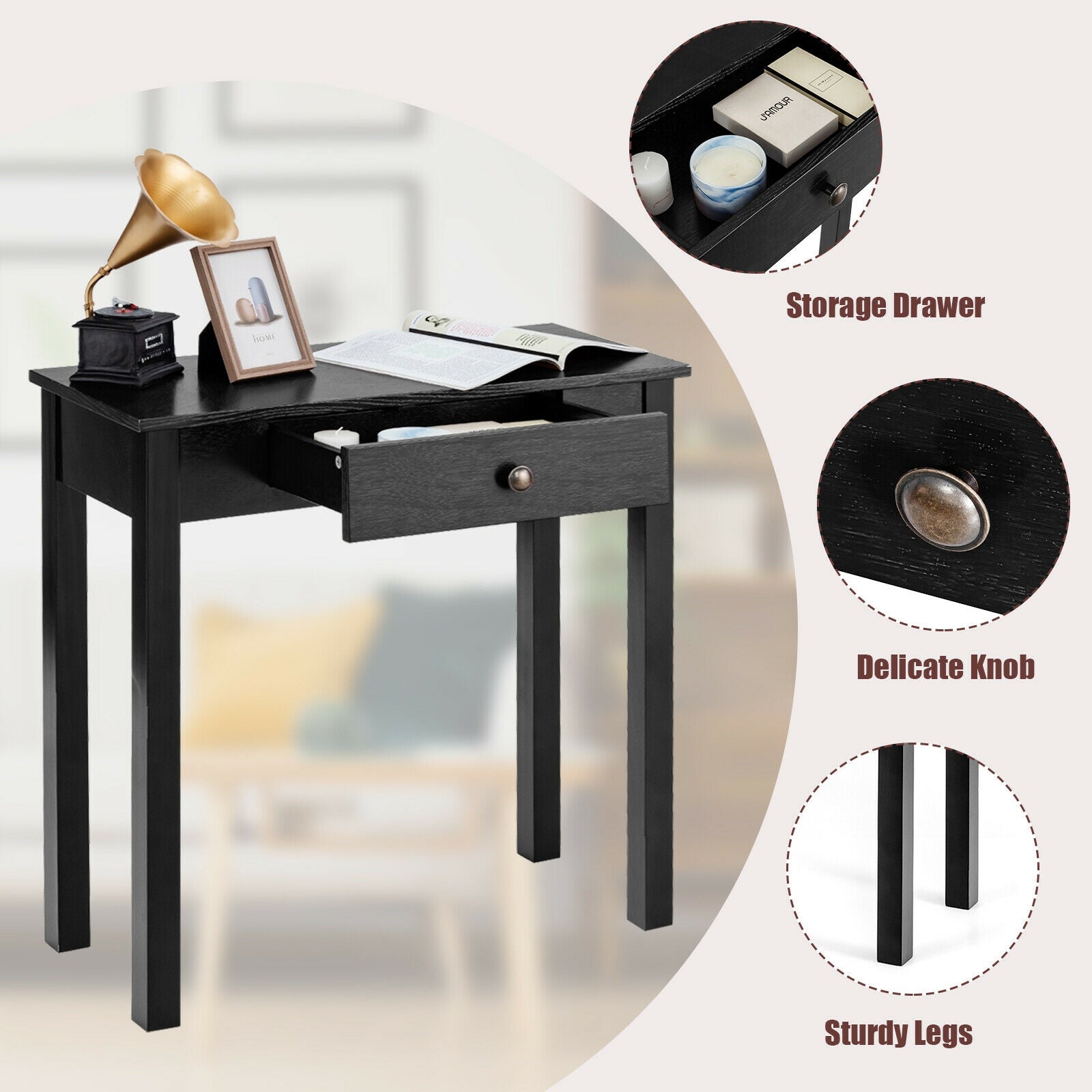 Small Space Console Table with Drawer for Living Room Bathroom Hallway-Black