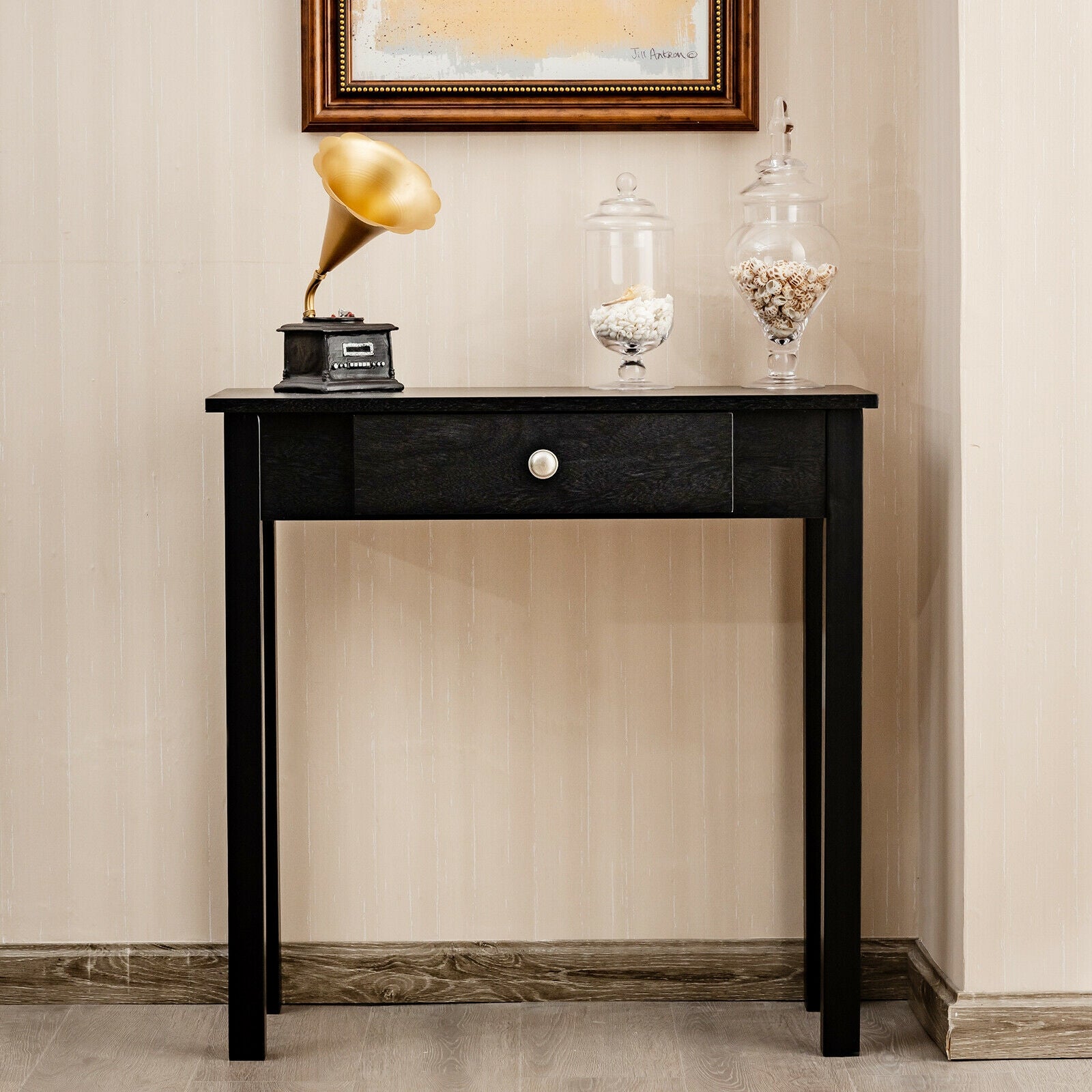 Small Space Console Table with Drawer for Living Room Bathroom Hallway-Black