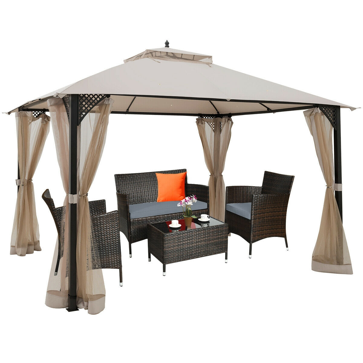 12’ x 10’Outdoor Double Top Patio Gazebo-Beige