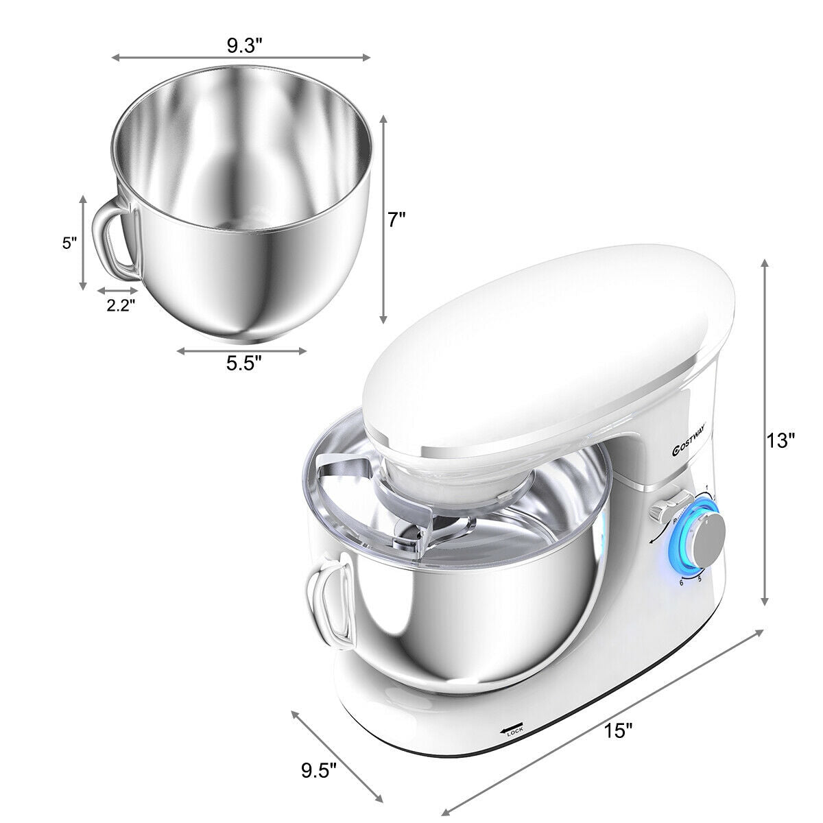 6.3 Quart Tilt-Head Food Stand Mixer 6 Speed 660W-White