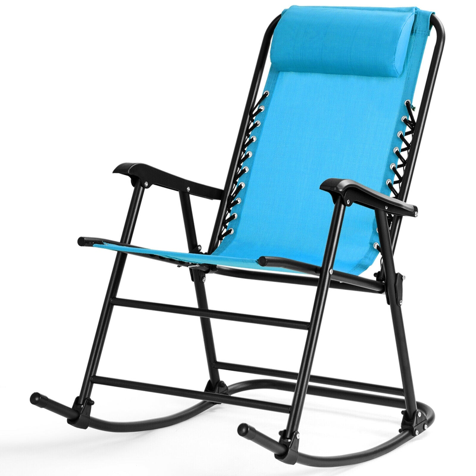 Outdoor Patio Headrest Folding Zero Gravity Rocking Chair-Turquoise