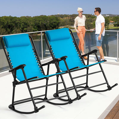 Outdoor Patio Headrest Folding Zero Gravity Rocking Chair-TurquoiseÂ 