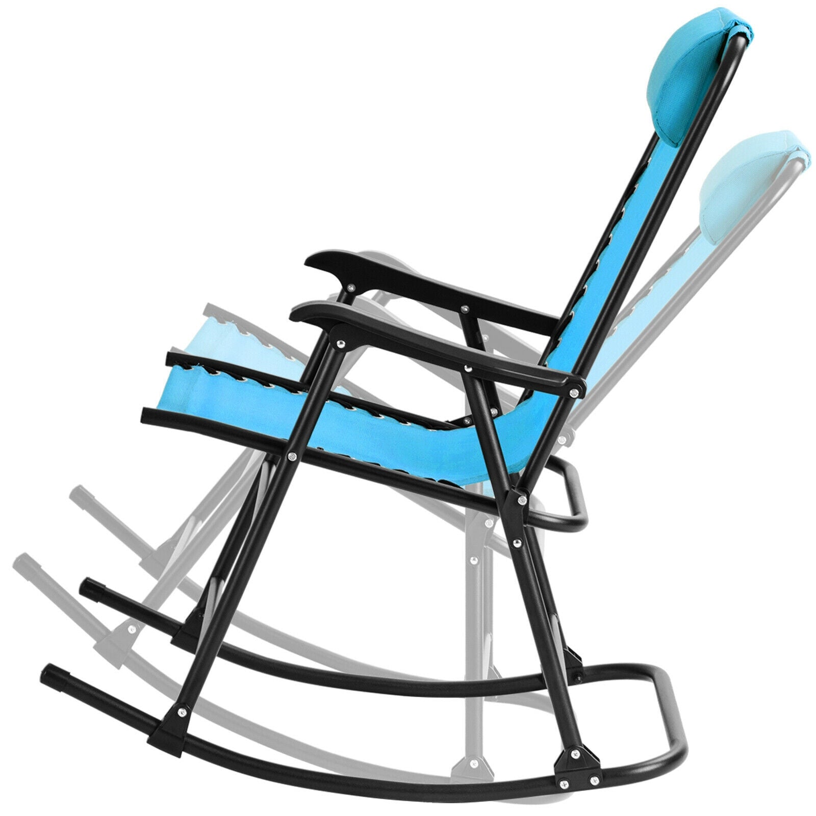 Outdoor Patio Headrest Folding Zero Gravity Rocking Chair-Turquoise